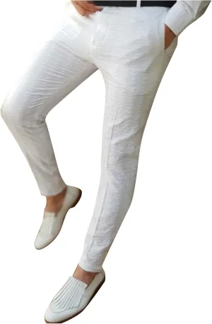 QWENTMTNTY White Dress Pants for Men Slim Fit Ankle Length Stretchy Skinny Chinos Big & Tall Elastic Waisted Casual Trouser