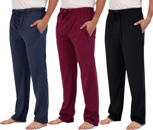 Real Essentials 3 Pack: Men's Pajama Pants - Knit Cotton Flannel Plaid Lounge Bottoms (Available In Big & Tall)