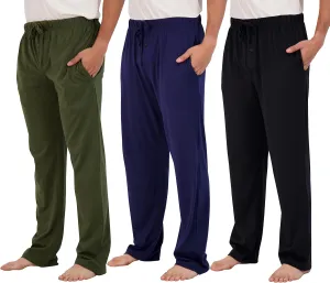 Real Essentials 3 Pack: Men's Pajama Pants - Knit Cotton Flannel Plaid Lounge Bottoms (Available In Big & Tall)
