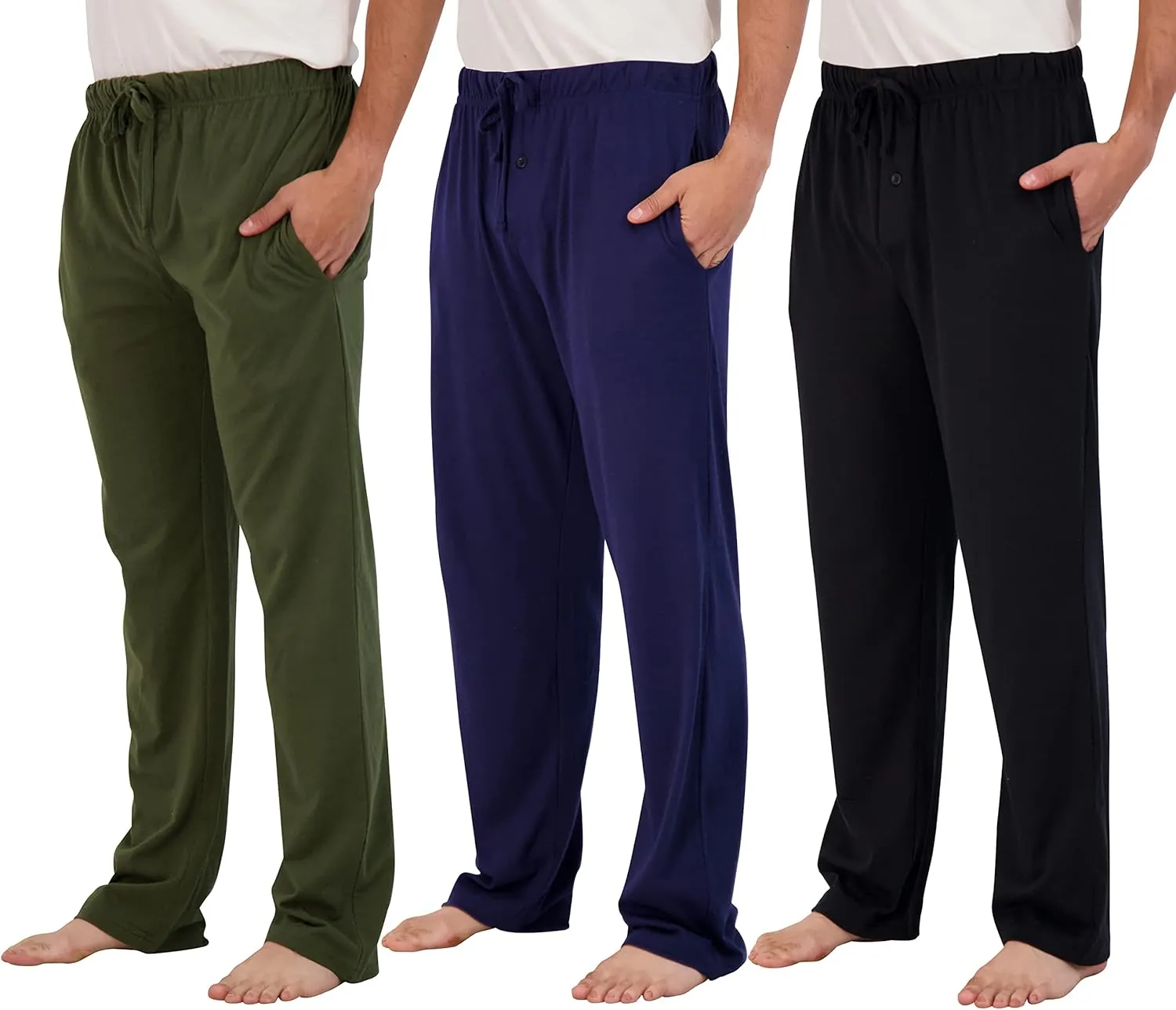 Real Essentials 3 Pack: Men's Pajama Pants - Knit Cotton Flannel Plaid Lounge Bottoms (Available In Big & Tall)