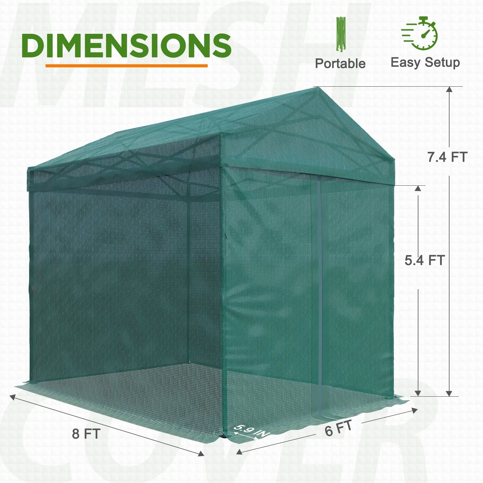 Replacement Mesh Cover for 8x6 Portable Walk-in Greenhouse(Frame Not Included), Green
