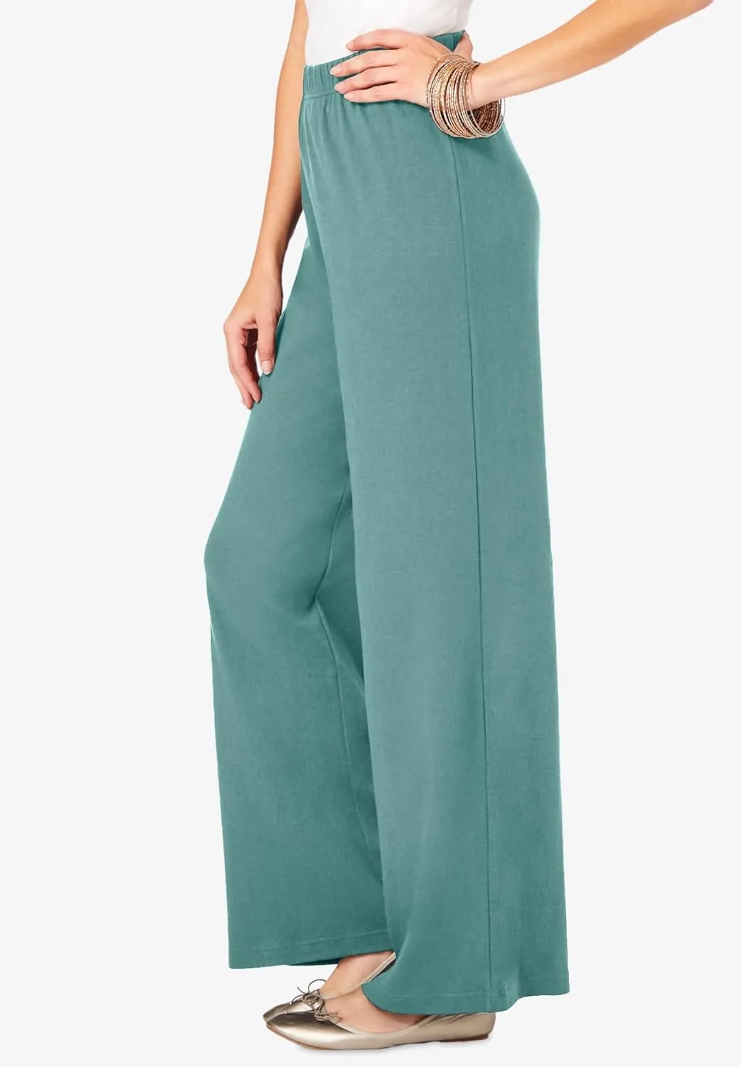 Roaman's Women's Plus Size Wide Leg Soft Knit Pant