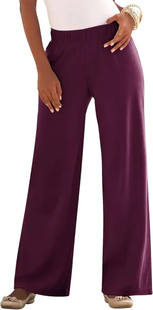Roaman's Women's Plus Size Wide Leg Soft Knit Pant