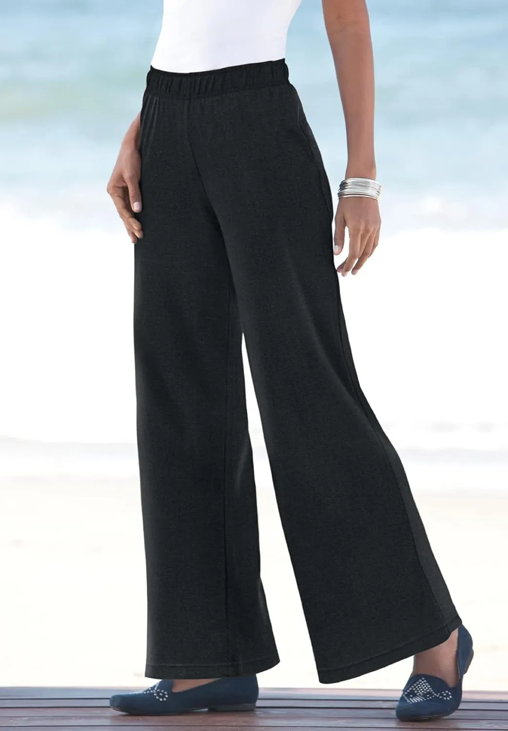 Roaman's Women's Plus Size Wide Leg Soft Knit Pant
