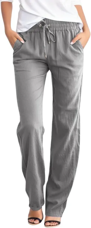 Rvidbe Work Pants Women Petite Women's Summer Straight Leg Casual Pants Drawstring Elastic High Waist Loose Comfy Trousers