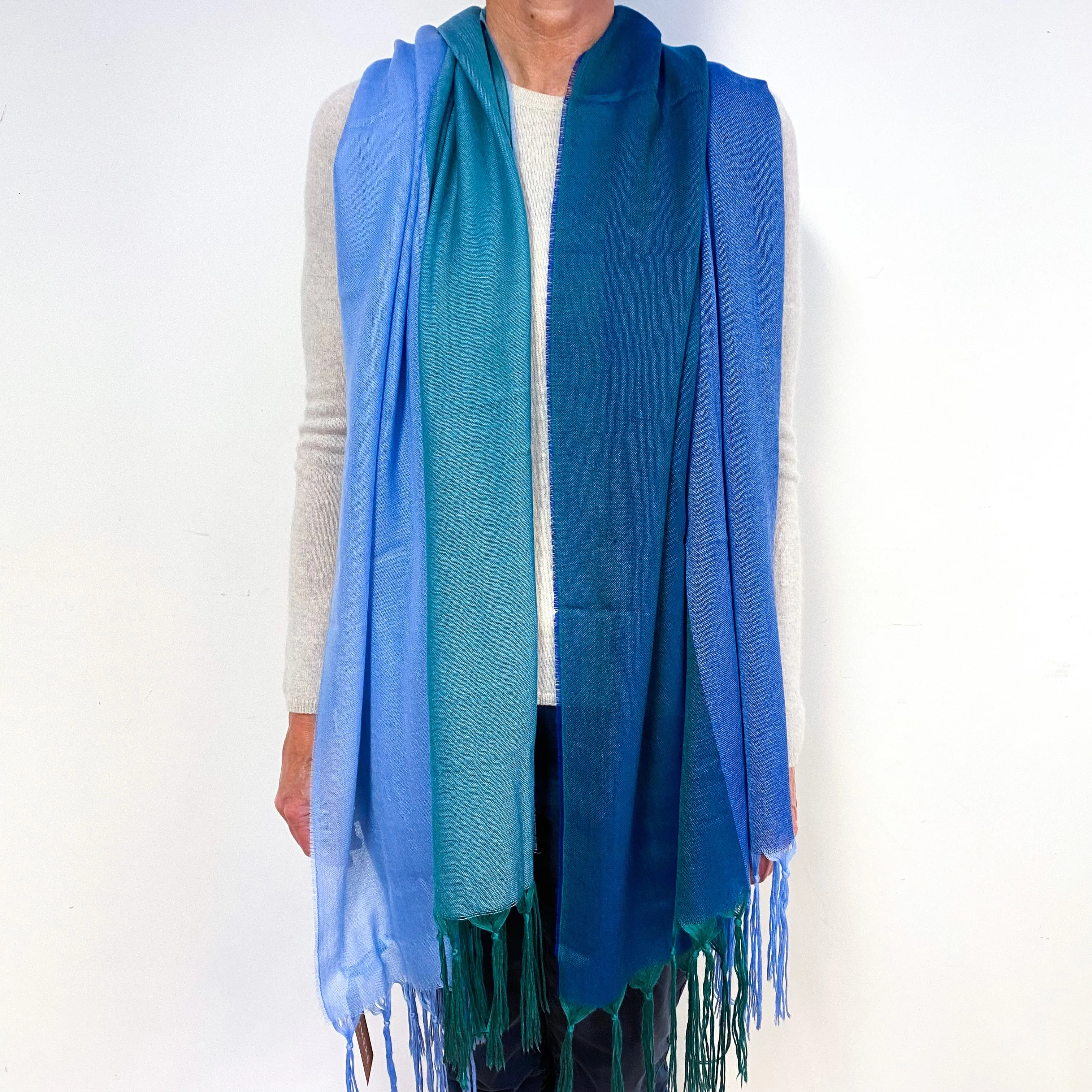 Scottish Peacock Blue Lightweight Cashmere Wrap