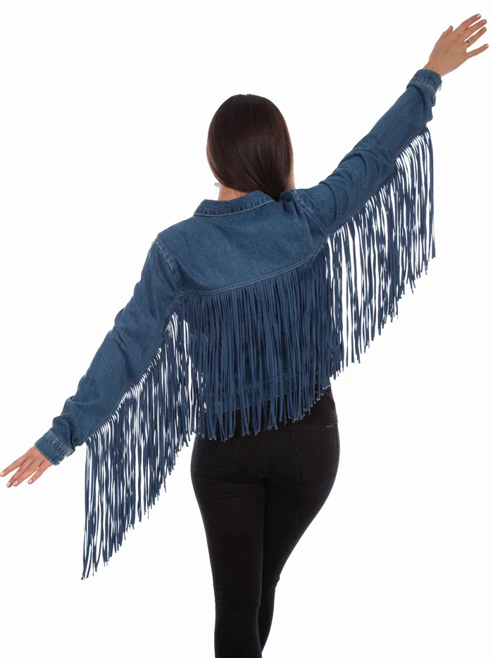 Scully HC711-DEN Womens Fringe Denim Western Jacket Blue