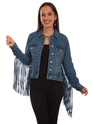 Scully HC711-DEN Womens Fringe Denim Western Jacket Blue