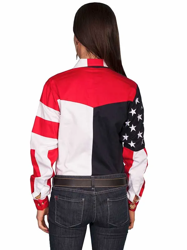 Scully RW029L Womens Long Sleeve Patriot Western Shirt Bold Stars And Stripes