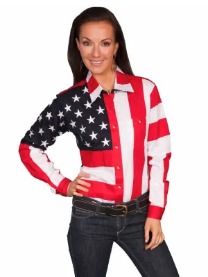 Scully RW029L Womens Long Sleeve Patriot Western Shirt Bold Stars And Stripes