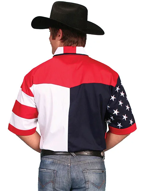 Scully RW029SS Mens Short Sleeve Patriot Western Shirt Bold Stars And Stripes
