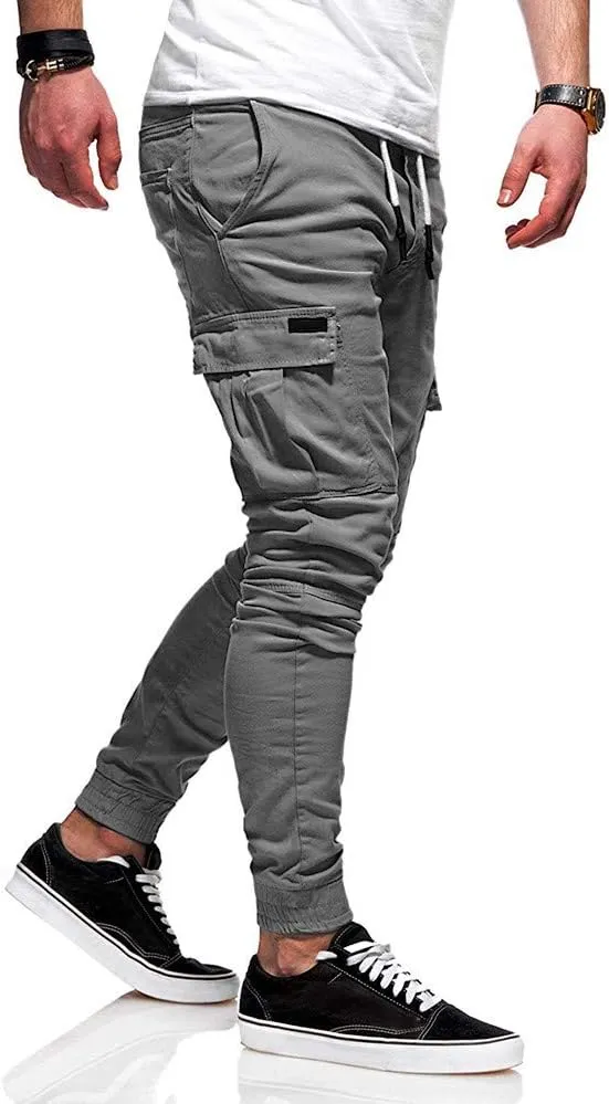 sdbrld Cargo Pants For Men Men's Outdoor Hiking Joggers Fashion Solid Drawstring Recreation Fitness Cargo Pants with Pocket