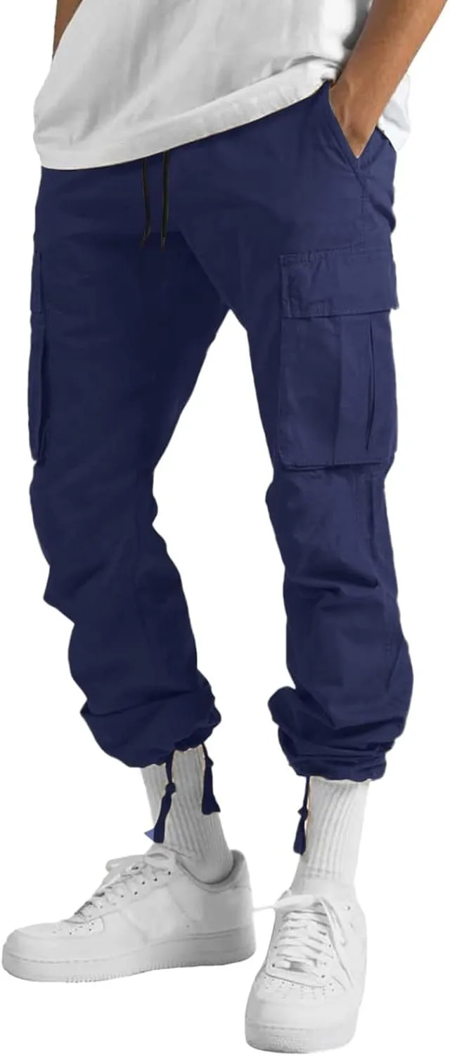 sdbrld Cargo Pants For Men Men's Relaxed Fit Beach Pants Streetwear Baggy Trousers Fashion Cargo Pants with Zipper Pockets