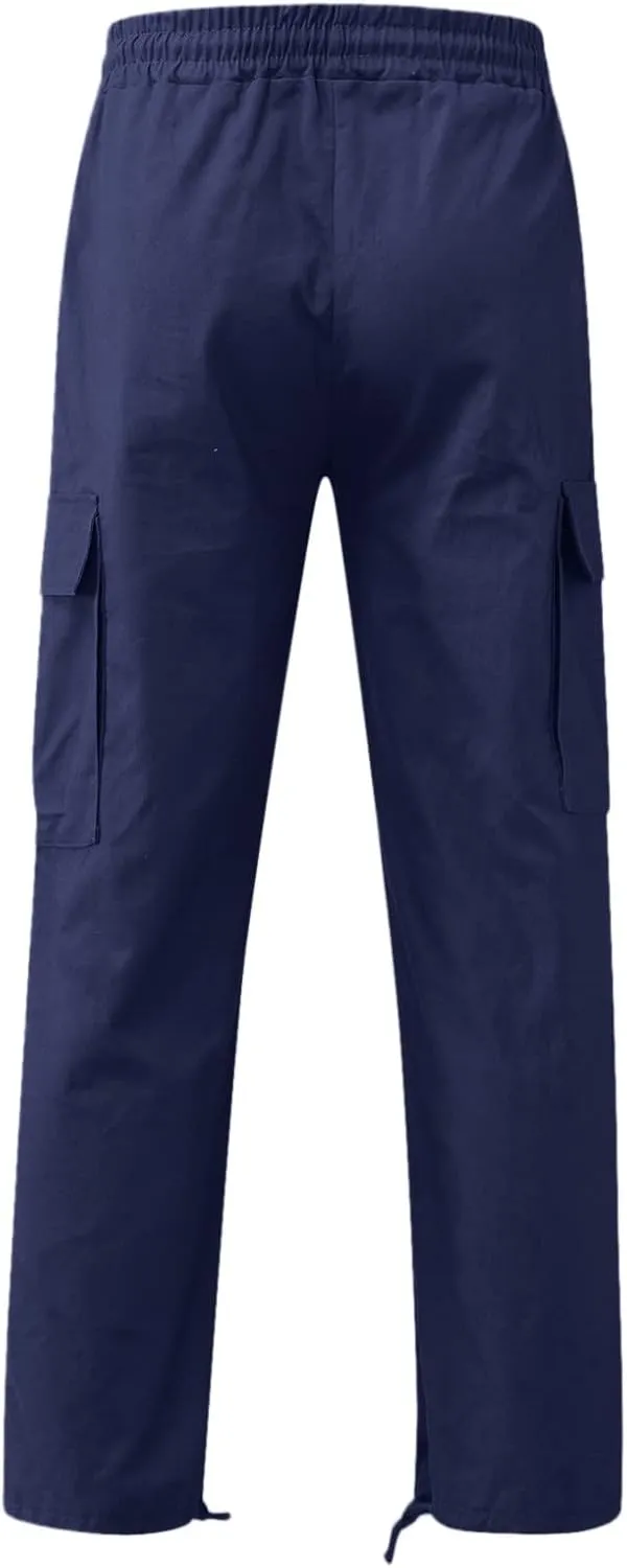 sdbrld Cargo Pants For Men Men's Relaxed Fit Beach Pants Streetwear Baggy Trousers Fashion Cargo Pants with Zipper Pockets