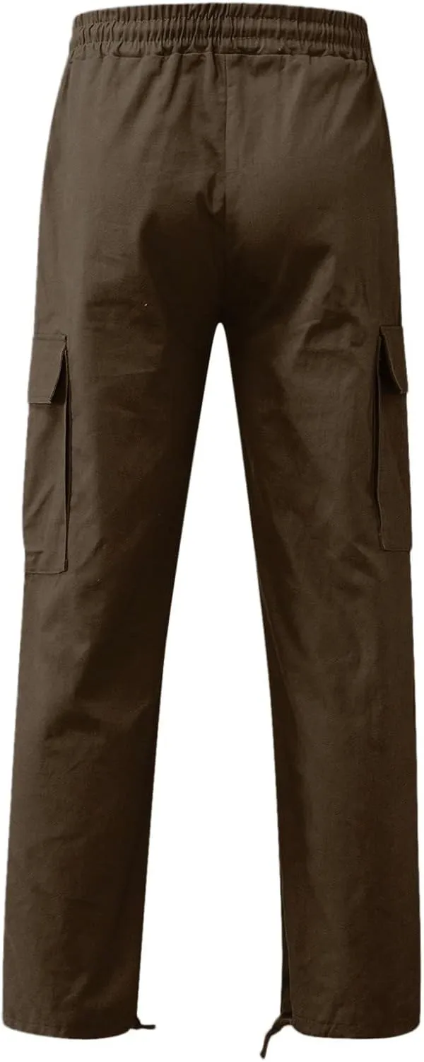 sdbrld Cargo Pants For Men Men's Relaxed Fit Beach Pants Streetwear Baggy Trousers Fashion Cargo Pants with Zipper Pockets