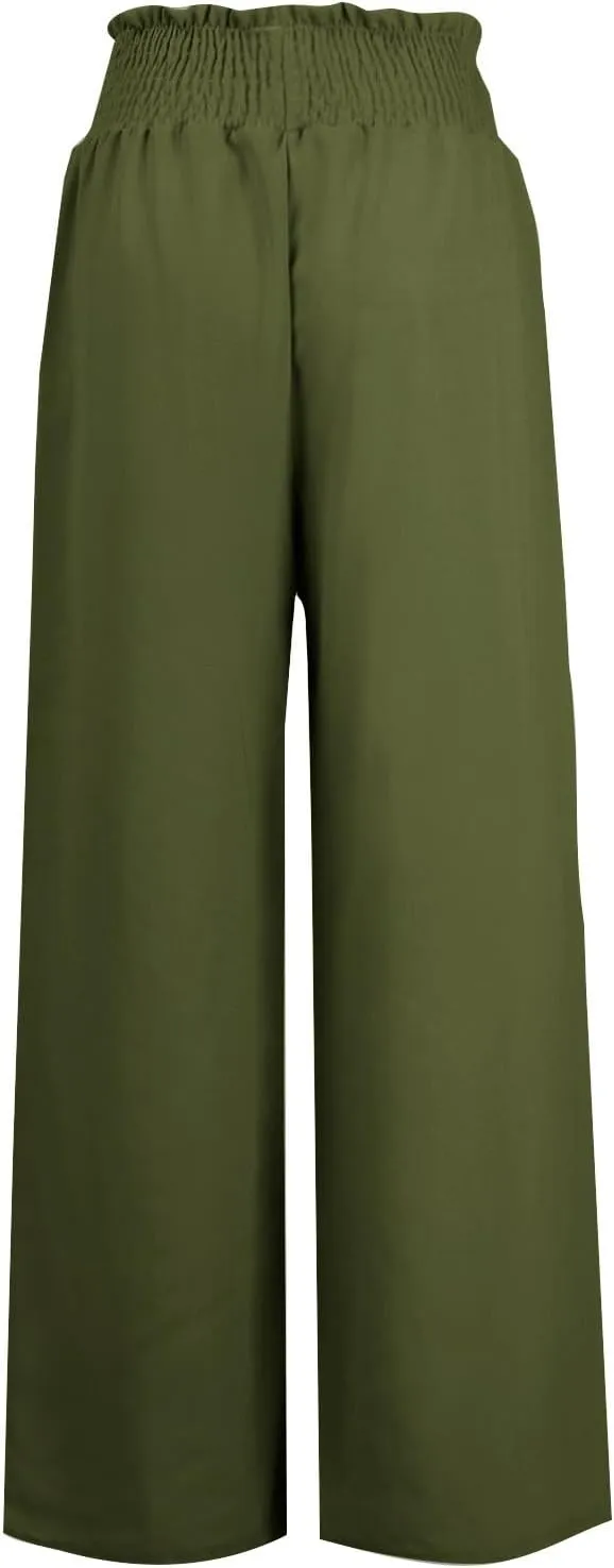 sdbrld Linen Pants Women High Waisted Lightweight Pants Drawstring Straight Leg Trousers Summer Elastic Pants with Pockets