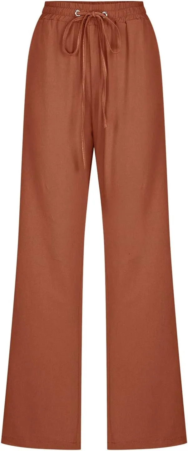 sdbrld Linen Pants Women,Women's 2025 Casual Linen High Waist Pants Drawstring Loose Fit Summer Pants Trousers with Pockets