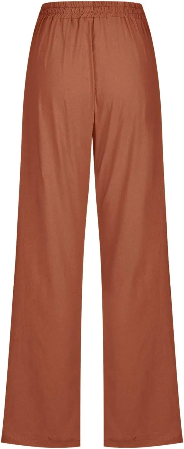 sdbrld Linen Pants Women,Women's 2025 Casual Linen High Waist Pants Drawstring Loose Fit Summer Pants Trousers with Pockets