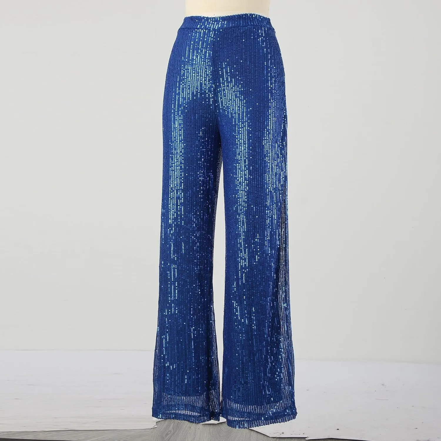 sdbrld Sequin Pants Women,Women's Glitter Sequin Loose Pants Bling Party Clubwear Elastic Casual Sparkly Bell Bottom Pants