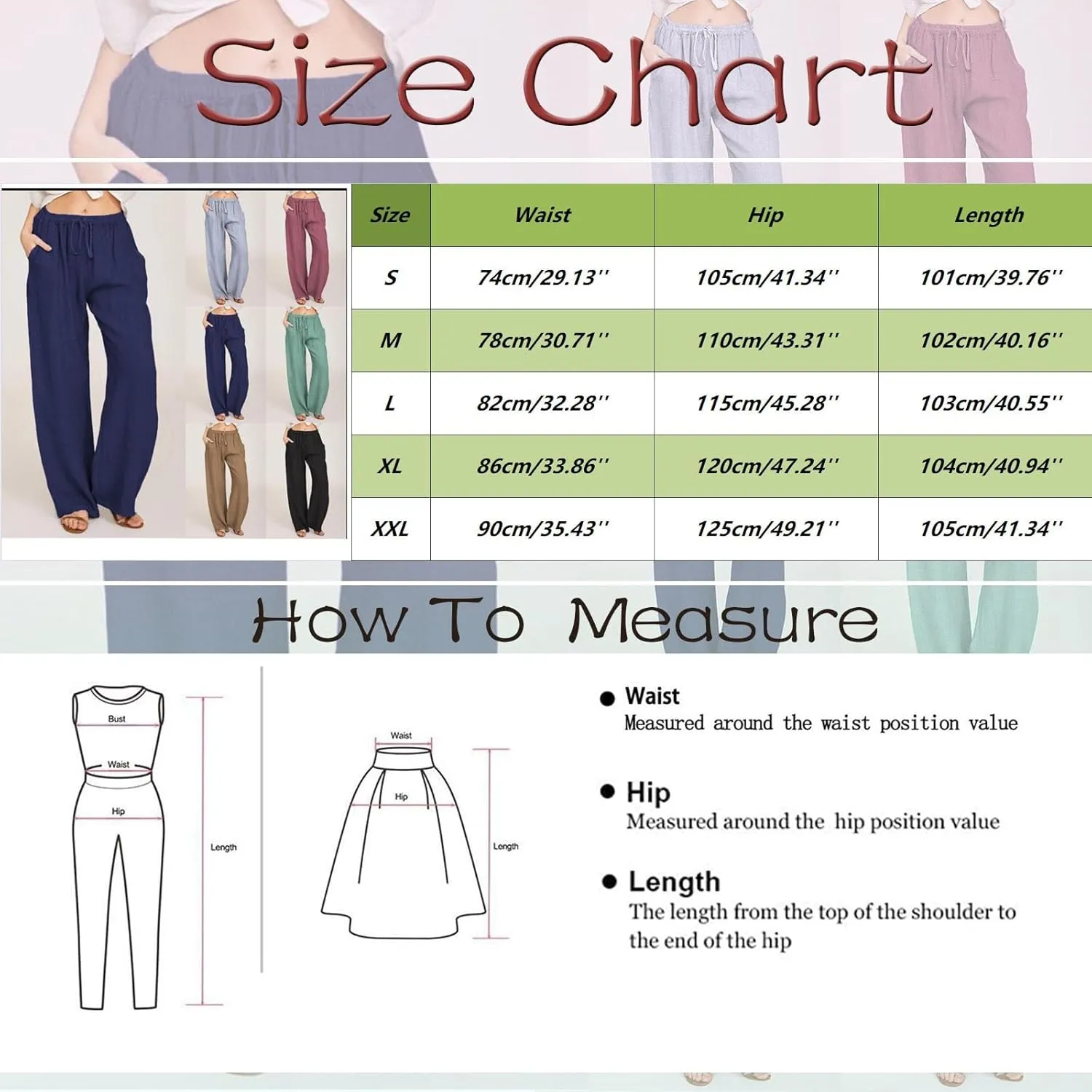 sdbrld Womens Cotton Linen Pants Casual Wide Leg Elastic Waisted Drawsting Trousers Summer Loose Comfy Pants with Pocket