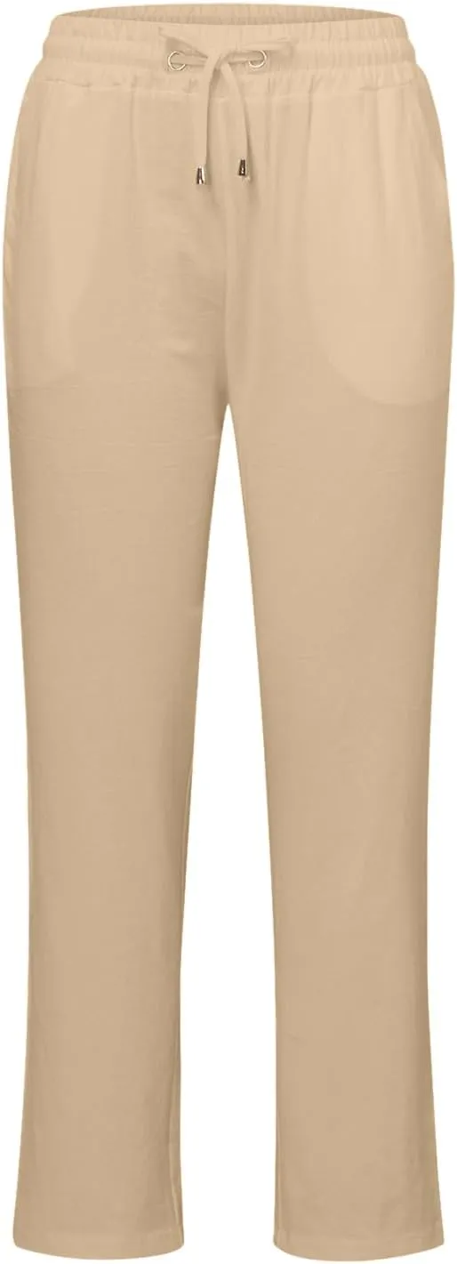 sdbrld Womens Linen Cotton Pants 2024 Casual Summer Trousers Drawstring Elastic Waist Straight Leg Lightweight Comfy Pants