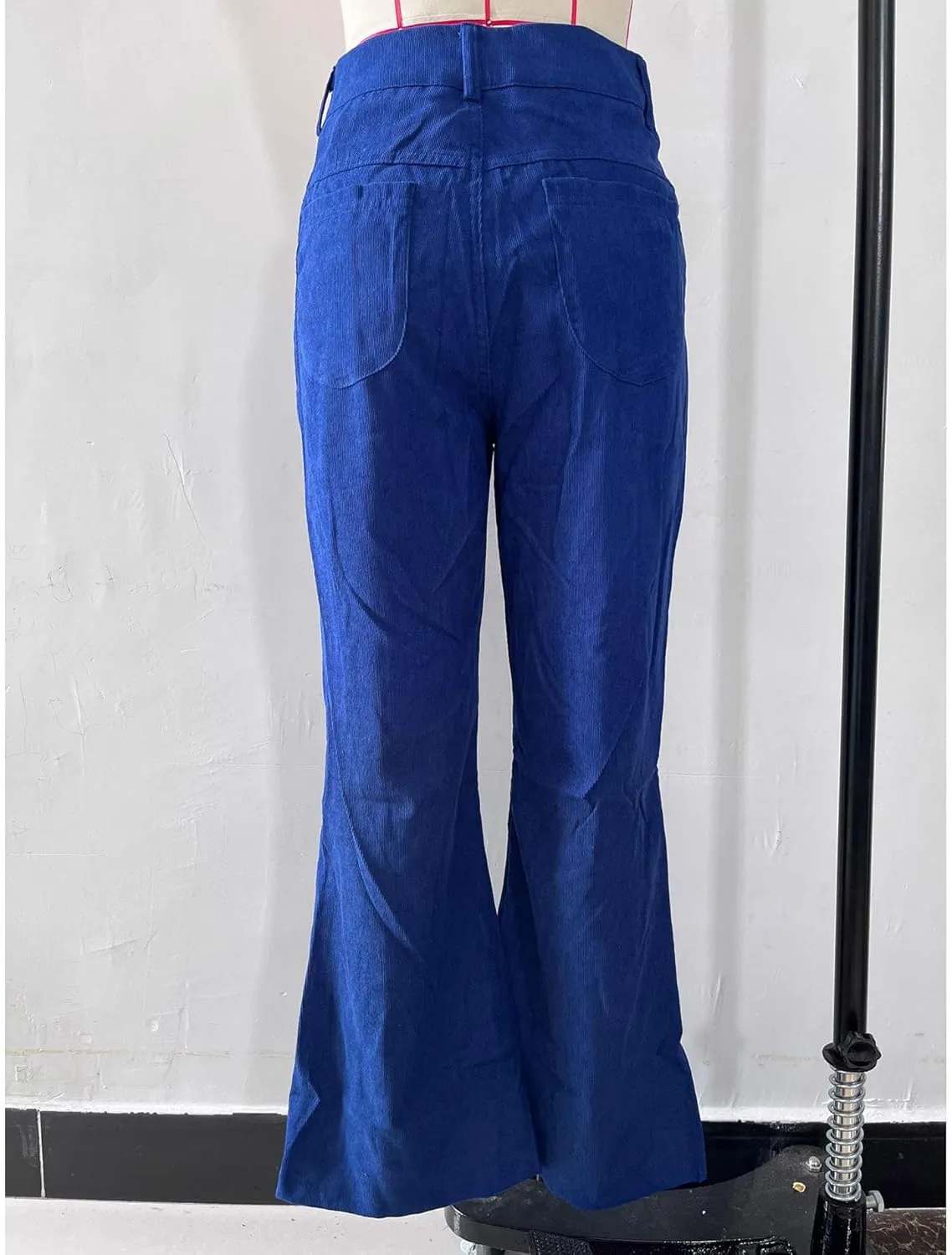 Sexyshine Women's Corduroy Flared Bell Bottom Pants High Waist Solid Color Long Wide Leg Trousers with Pockets