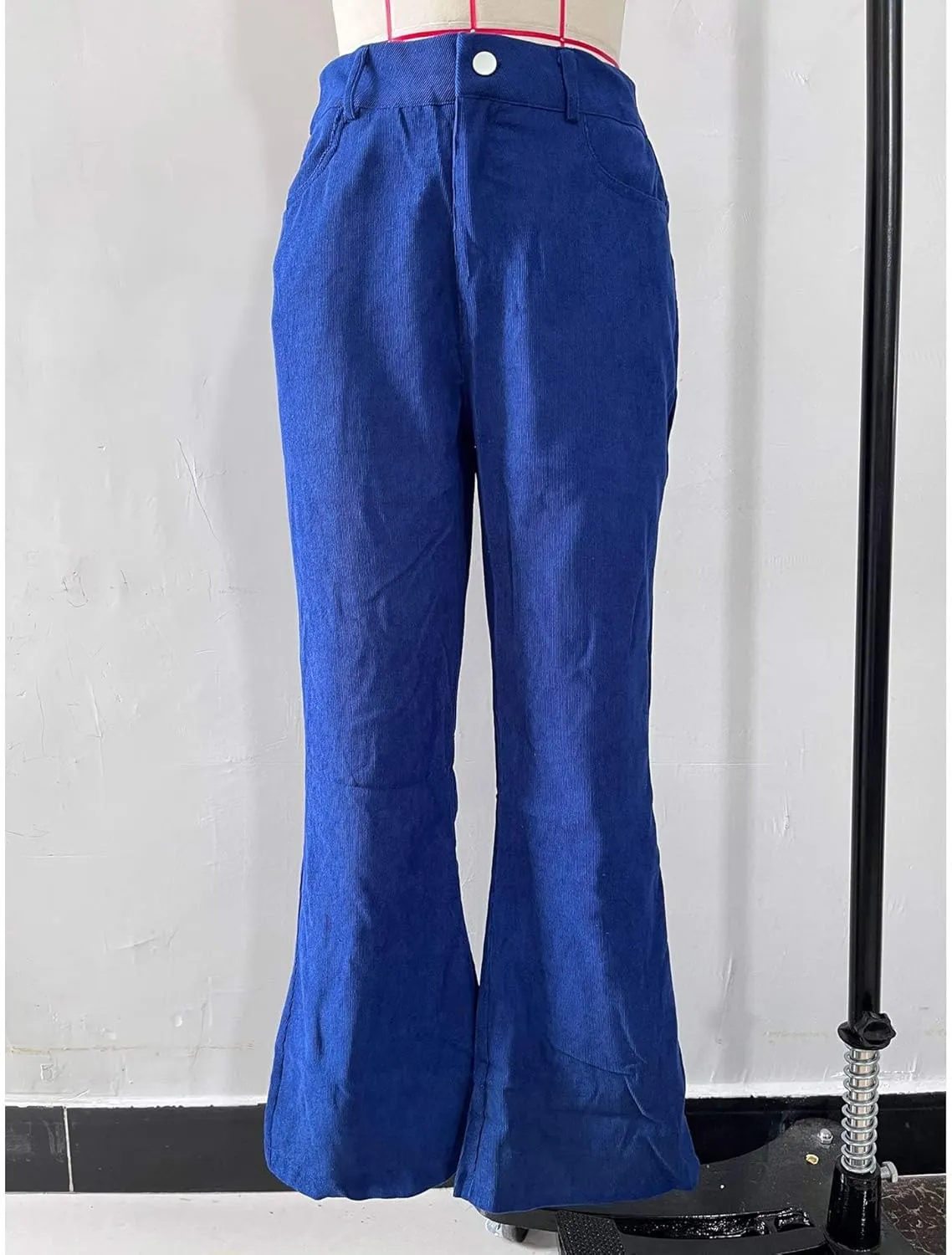 Sexyshine Women's Corduroy Flared Bell Bottom Pants High Waist Solid Color Long Wide Leg Trousers with Pockets
