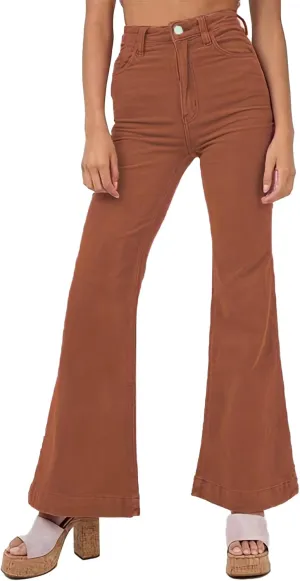 Sexyshine Women's Corduroy Flared Bell Bottom Pants High Waist Solid Color Long Wide Leg Trousers with Pockets