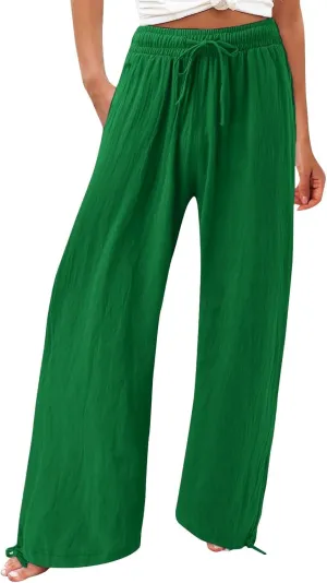 SHAOBGE Women Linen Palazzo Pants Summer Boho Wide Leg High Waist Casual Lounge Pant Trousers with Pockets