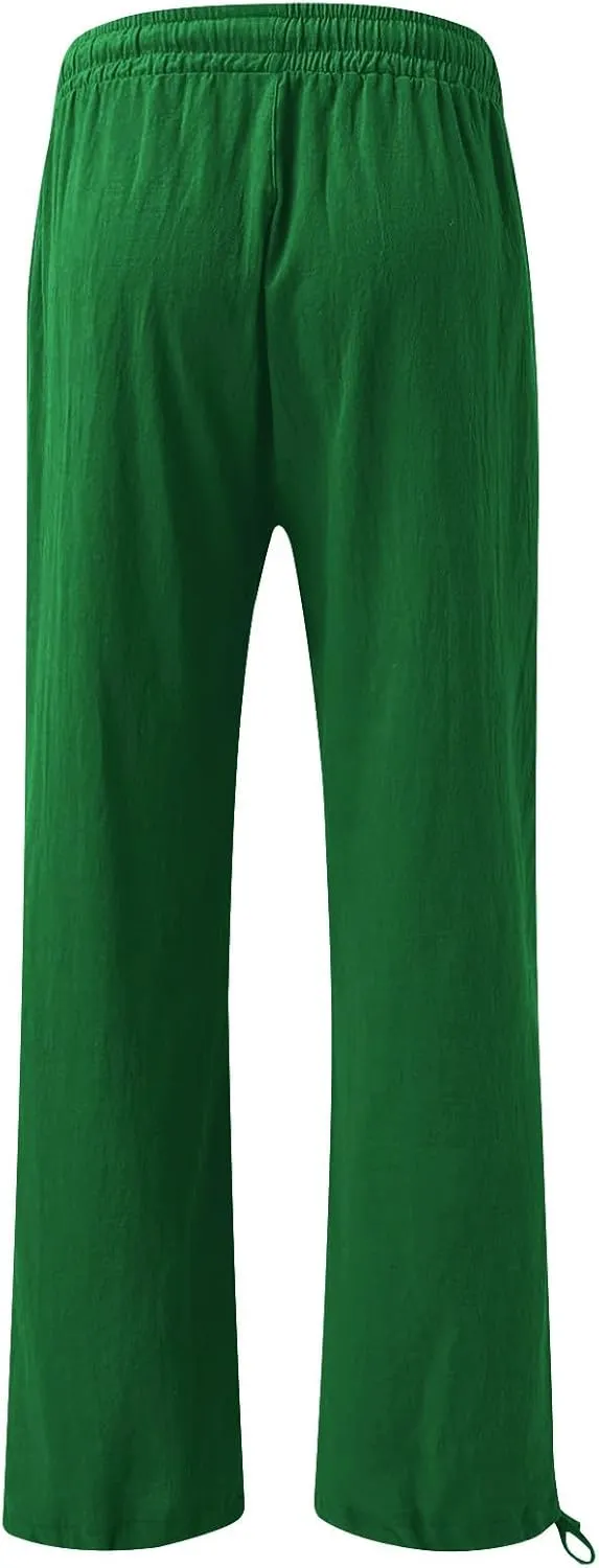 SHAOBGE Women Linen Palazzo Pants Summer Boho Wide Leg High Waist Casual Lounge Pant Trousers with Pockets