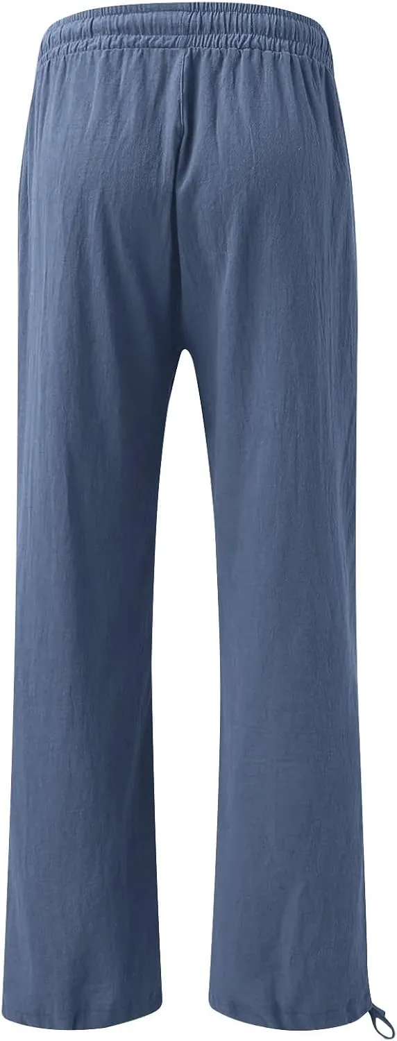 SHAOBGE Women Linen Palazzo Pants Summer Boho Wide Leg High Waist Casual Lounge Pant Trousers with Pockets