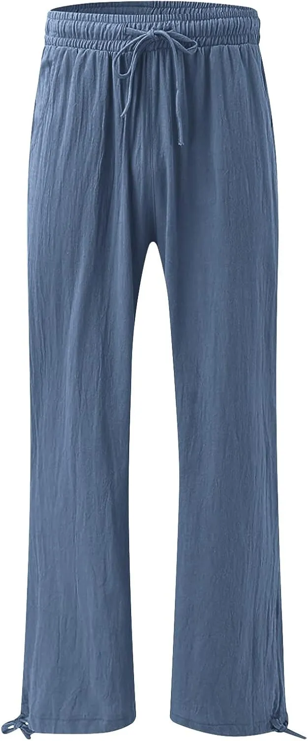 SHAOBGE Women Linen Palazzo Pants Summer Boho Wide Leg High Waist Casual Lounge Pant Trousers with Pockets