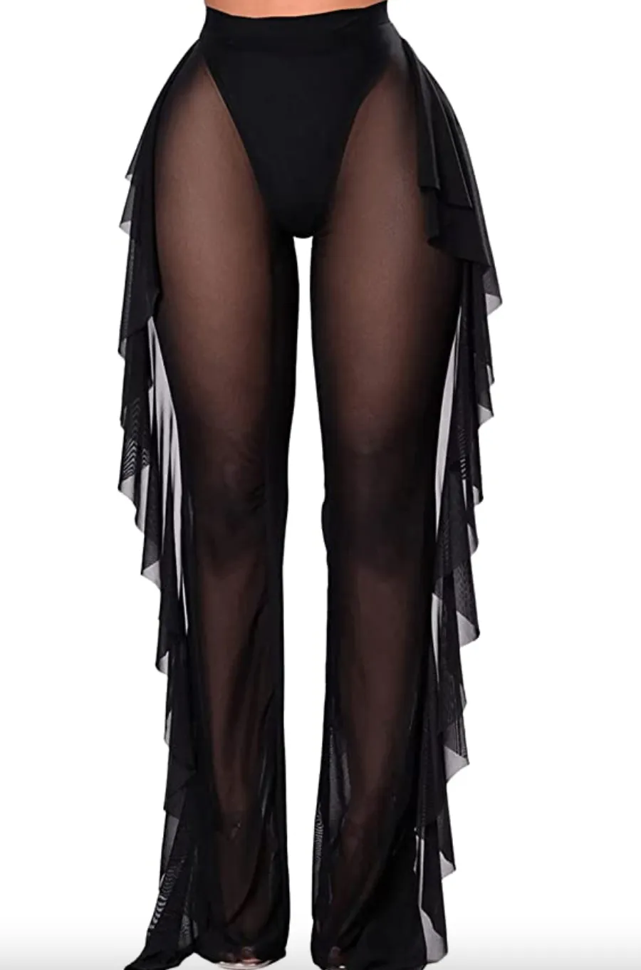 Sheer Mesh Ruffled Pants (up to 3XL)