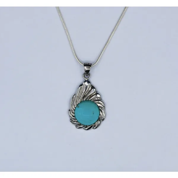 Silver Pendant with Natural Turquoise - Only One Created