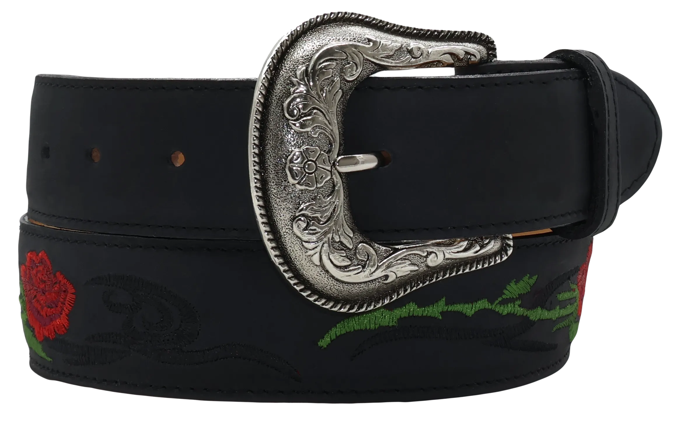 Silverton Rose All Leather Western Belt (Black)