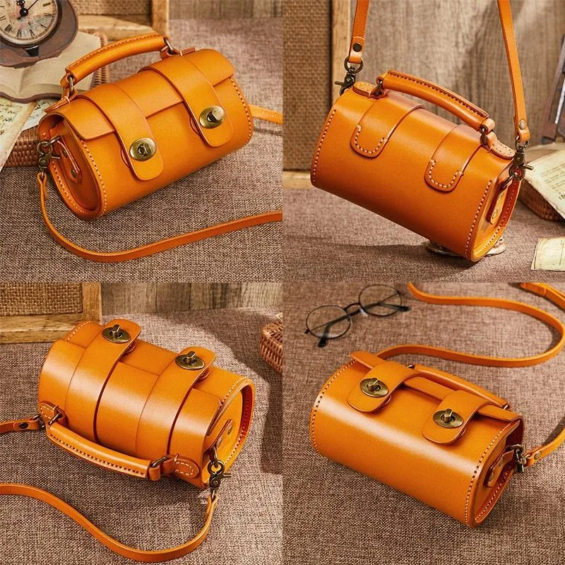 Small Natural Full Grain Leather Shoulder Bag, Cute and Durable Crossbody Bag, Handcrafted Lady Drum Handbag, Boston Bag, Gift For Her