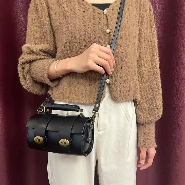 Small Natural Full Grain Leather Shoulder Bag, Cute and Durable Crossbody Bag, Handcrafted Lady Drum Handbag, Boston Bag, Gift For Her