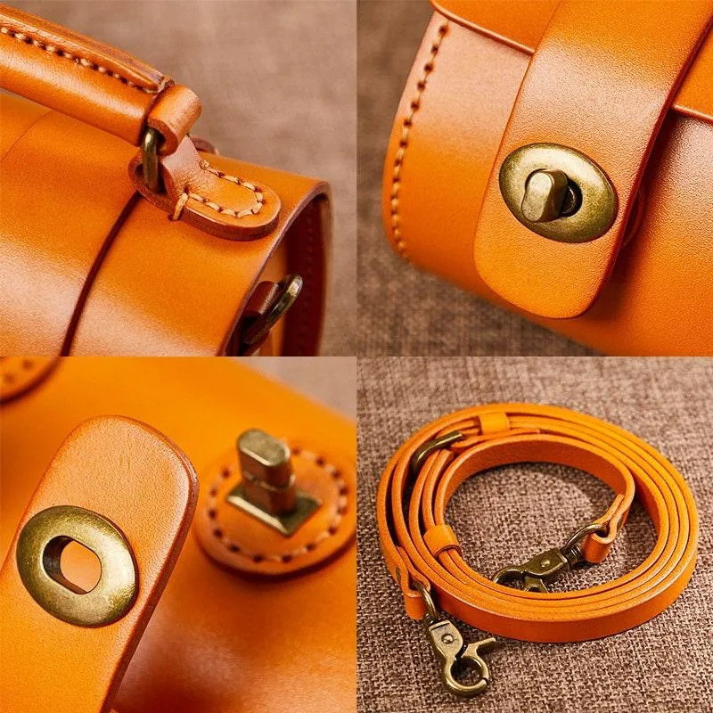 Small Natural Full Grain Leather Shoulder Bag, Cute and Durable Crossbody Bag, Handcrafted Lady Drum Handbag, Boston Bag, Gift For Her