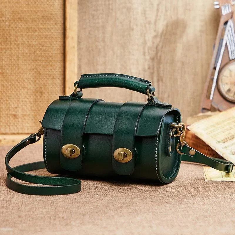 Small Natural Full Grain Leather Shoulder Bag, Cute and Durable Crossbody Bag, Handcrafted Lady Drum Handbag, Boston Bag, Gift For Her