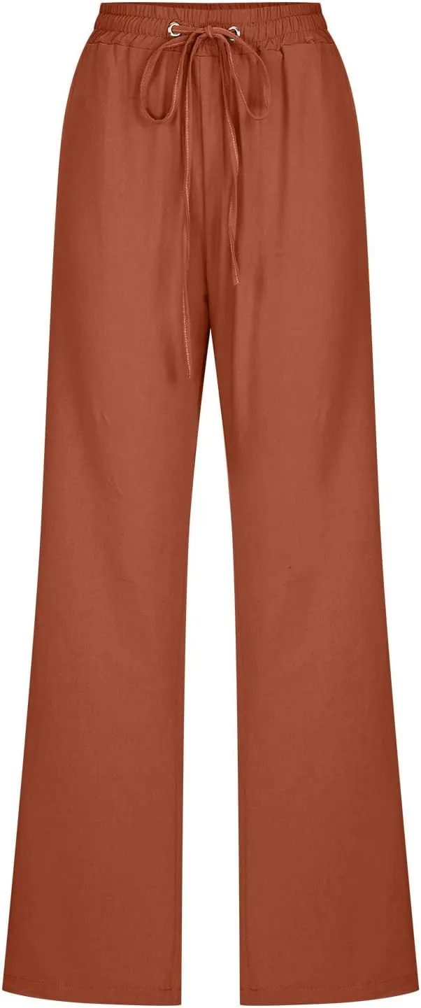 SMIDOW Sweatpants Women 2023 Casual Loose Drawstring Elastic High Waist Comfy Trousers Straight Leg Long Lounge Pant