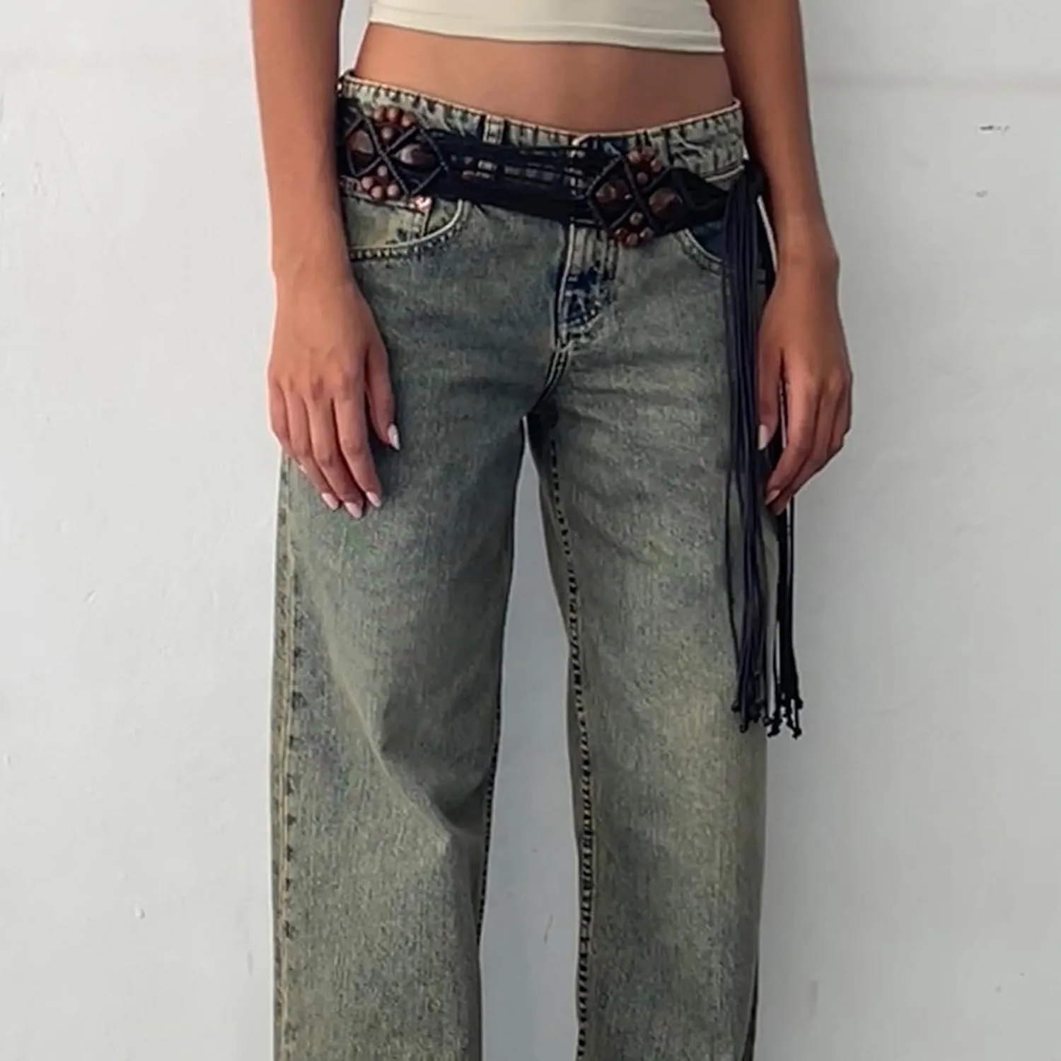 SMIDOW Women's High Waisted Flare Jeans with Belt Bootcut Stretchy Denim Pants Full Length Wide-Leg Denim Pants
