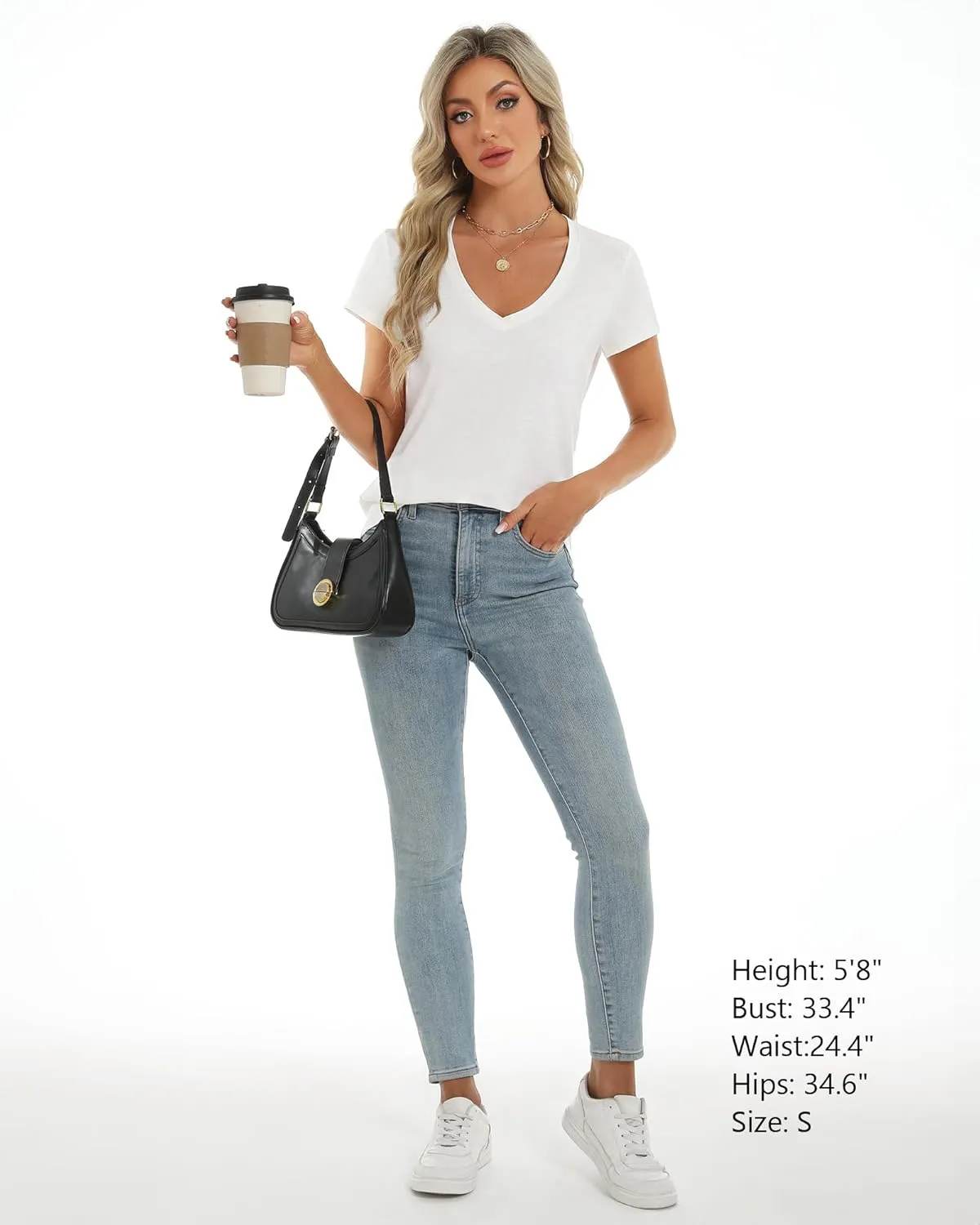 Stelle Womens Modal Soft T Shirts Short Sleeve V Neck Basic Tee Casual Loose Fit Tops Lightweight Soft Summer Outfits Clothes