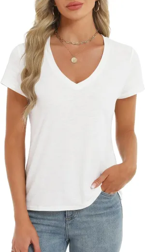 Stelle Womens Modal Soft T Shirts Short Sleeve V Neck Basic Tee Casual Loose Fit Tops Lightweight Soft Summer Outfits Clothes