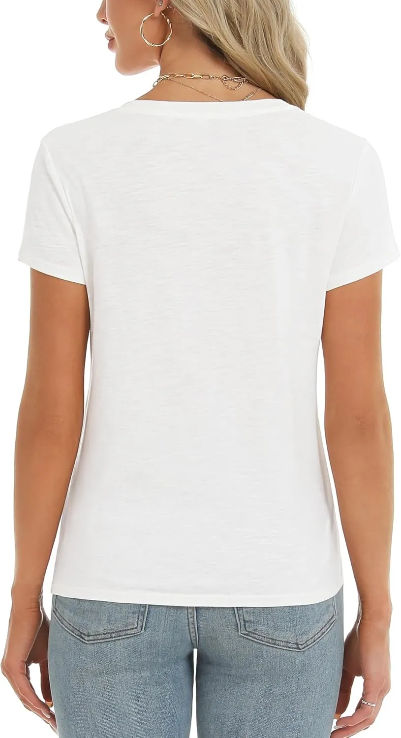 Stelle Womens Modal Soft T Shirts Short Sleeve V Neck Basic Tee Casual Loose Fit Tops Lightweight Soft Summer Outfits Clothes