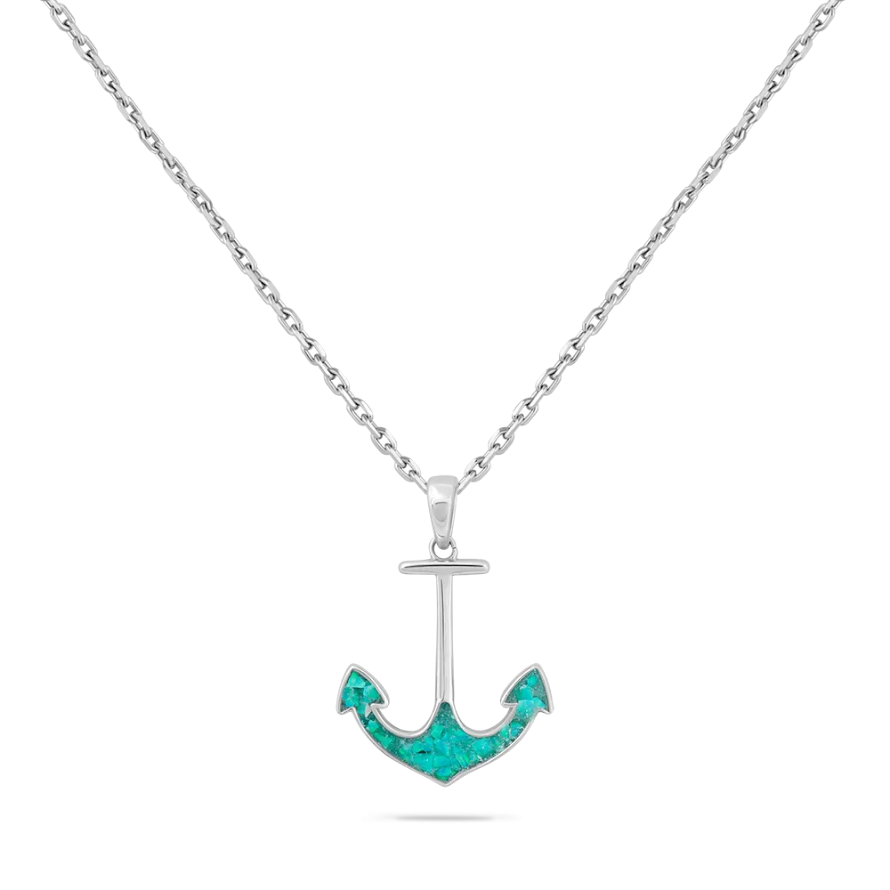 STERLING SILVER GLIMMERING OCEAN DREAMS ANCHOR PENDANT
