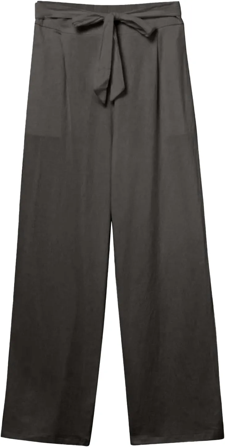 Straight Leg Linen Pants Women 2025 Casual Summer Elastic High Waisted Drawstring Tapered Pants Baggy Lounge Pants w/Pockets