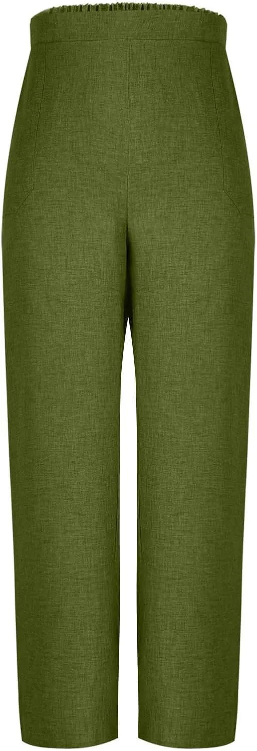 Straight Leg Trousers for Women Business Casual Work Pants Stretchy Wide Leg Elastic High Waist Slacks with Pockets
