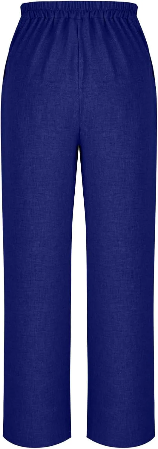 Straight Leg Trousers for Women Business Casual Work Pants Stretchy Wide Leg Elastic High Waist Slacks with Pockets