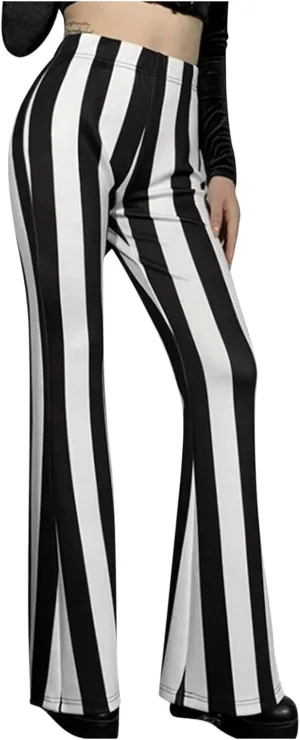 Stripe Vertical Bell High Flare Waist Women Long Pants Bottoms Trousers Stretch Plus Size Pants 7 Day Pants
