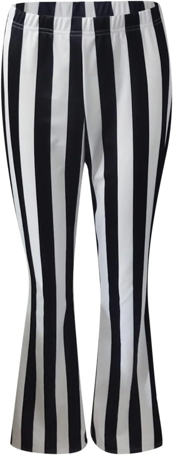 Stripe Vertical Bell High Flare Waist Women Long Pants Bottoms Trousers Stretch Plus Size Pants 7 Day Pants